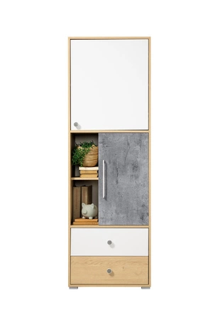 Bücherregal mit Schubladen Cary 60 cm Biskuit Eiche / weiß / Beton ideal für ein Jugendzimmer sehr nutzbar hat einen modernen Look Bücherregal mit Schubladen