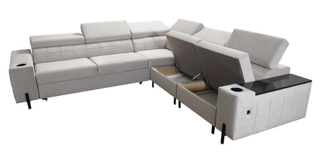 Ecksofa mit Schlaffunktion Belvi IV dunkelbeige rechts elegantes Ecksofabett für das Wohnzimmer praktischer Stauraum an der Seite