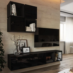 Hängeschrank Perisa schwarz / schwarz glänzend minimalistisches Design für Wohnzimmer oder Sitzungssaal push to open system