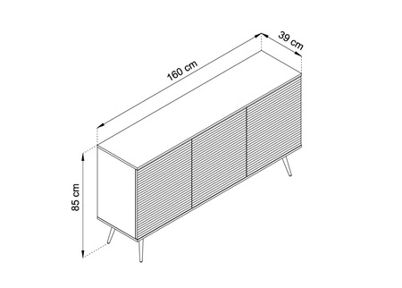 Kommode Luxury 160 cm weiß elegantes Design stilvolle geriffelte Fronten Kommode Körper mit goldenen trim goldenen Metall Beine gekrönt