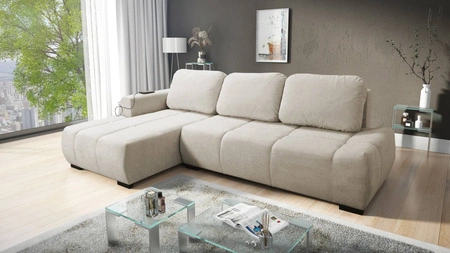 Ecksofa mit Schlaffunktion Gentle hellbeige linke Seite stilvolles Design Ecksofa-Bett zeichnet sich durch seine abgerundete Form aus