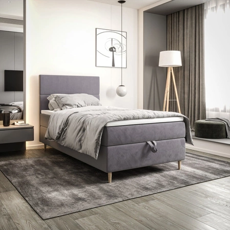 Boxspringbett Bing 120x200 hellgrau im modernen skandinavischen Stil mit gepolstertem Kopfteil Bett mit Staukasten