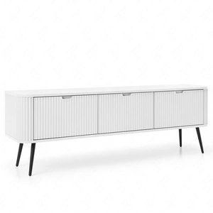 RTV Schrank Zoya 168 cm weiß modernes Design Körper auf Metallbeinen geriffelte Front charakteristische ovale Form gesetzt