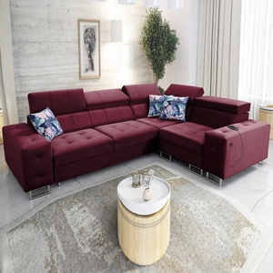 Ecksofa mit Schlaffunktion Hampton II kastanienbraun rechte Seite stilvolles Ecksofa Bett weiche Polsterung Stoffart Samt