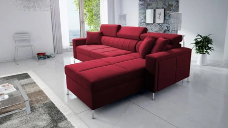 Ecksofa mit Schlaffunktion Nausa kastanienbraun rechts Samt stilvolle komfortable Ecksofa verstellbare Kopfstützen Bettzeug Container