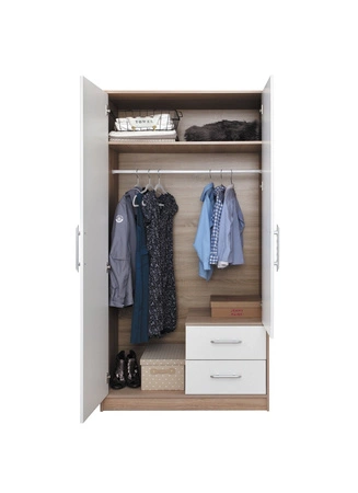 Spiegelschrank Caspe 100 cm helle Eiche sonoma / weiß modernes Design ABS-Finish und Aluminiumgriffe