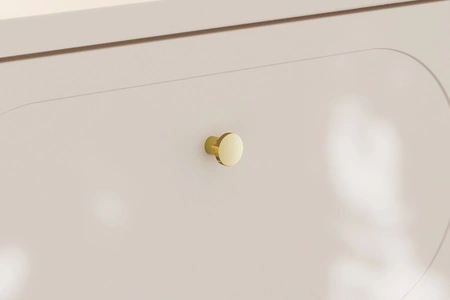 Waschtischunterschrank Donna Sand 60 cm beige stilvoller Schrank mit eleganten abgerundeten Fräsungen an den Schubladenfronten goldene Metallgriffe