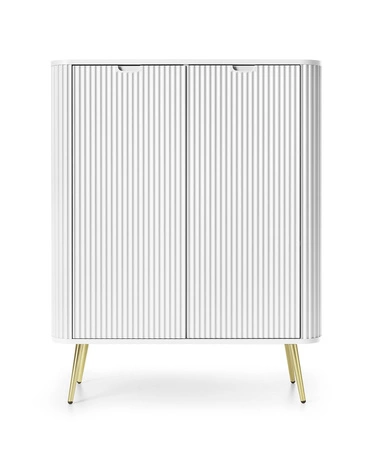 Zoya 103 cm Kommode weiß elegantes Design ovale Form auf goldenen Metallbeinen geschmackvoll geriffelte Front gesetzt