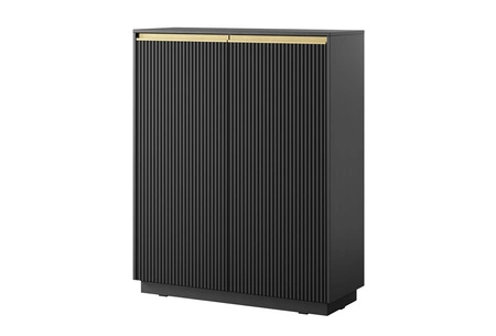 Imperial schwarzes Möbelset stilvolle Schrankwand mit gefrästen Fronten und eleganten Griffen in gebürstetem Gold