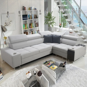 Ecksofa mit Schlaffunktion Dafni II grau Esche Samt rechts Ecksofa mit Bettzeugstauraum Vollauszug