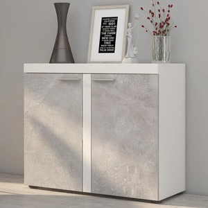 Kommode Rene 97 cm weiß / heller Beton modernes Möbeldesign Kommode umrandet mit speziellem ABS-Furnier