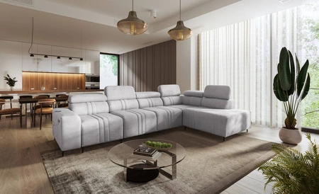 Ecksofa mit Schlaffunktion Castel XI grau Esche rechts bequemes Ecksofa mit Bettzeugablage strapazierfähiger Stoff 