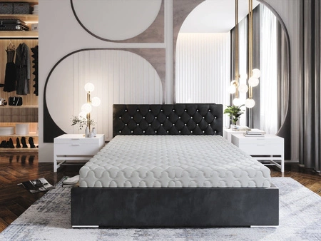 Polsterbett Bauru 160x200 graphit mit Staukasten im modernen skandinavischen Stil mit gestepptem Kopfteil mit Kristallen
