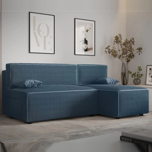 Ecksofa mit Schlaffunktion Brandon blau rechte Ecke dreidimensionaler Stoff mit ausdrucksstarken Streifen Bettzeug Container