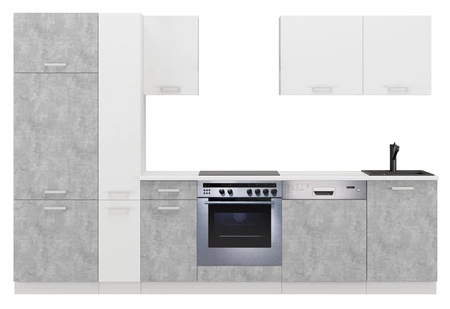 Küchenmöbel-Set mit Arbeitsplatte Toni 300 cm weiß / heller Beton Küchen-Set sieht toll aus in modernen Interieurs