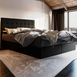 Boxspringbett Widnes 160x200 schwarzes Bett im modernen skandinavischen Stil mit markantem Kopfteil