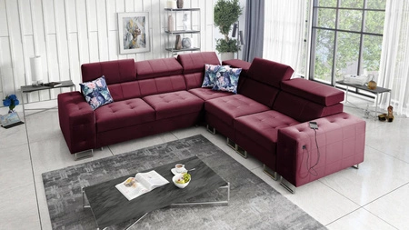 Ecksofa mit Schlaffunktion Hampton III kastanienbraun rechts bequemes Ecksofa aus glattem und weichem Samtstoff