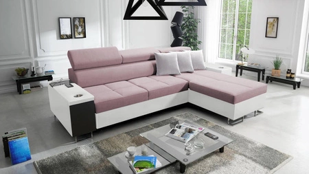 Ecksofa mit Schlaffunktion Dafni Lavendelrosa/Weiß rechtsseitig geflochten bietet Komfort und Funktionalität während der täglichen Erholung