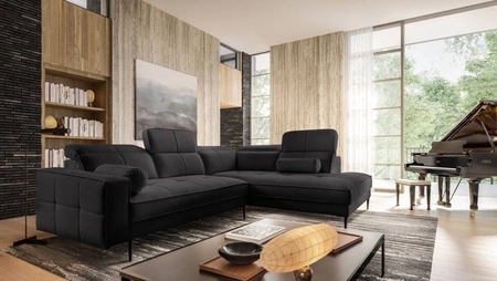 Ecksofa Samos schwarz rechts modernes Design einfach und stilvoll Körper zu jedem Interieur Design verstellbare Kopfstützen passen