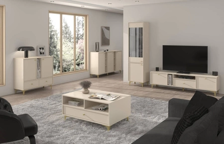 Kioto I Kommode 100 cm beige modernes Design praktische Einlegeböden goldene Griffe Metallbasis