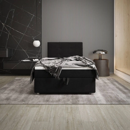 Boxspringbett Fresno 100x200 schwarz im modernen skandinavischen Stil mit gepolstertem Kopfteil Bett mit Staukasten