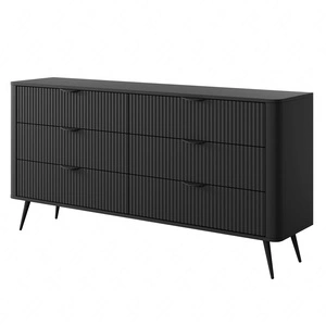 Kommode Lante 163 cm schwarz elegantes Design ovale Form der Kommode auf hohen Beinen geschmackvoll geriffelte Front gesetzt