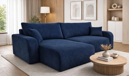 Ecksofa mit Schlaffunktion Fiesta XL dunkelblau universal Ecksofa mit Bettzeugablage strapazierfähiger Plüschstoff