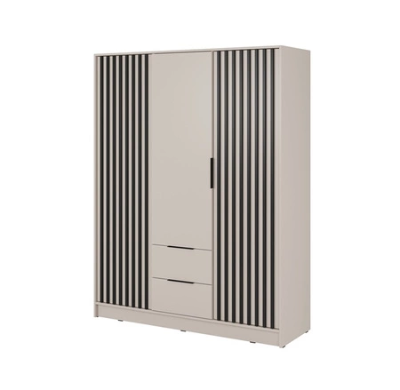 Kleiderschrank Aspen 155 cm Beige / Schwarze Lamellen modernes Design Schranktüren mit dekorativen Lamellen