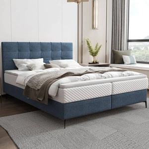 Boxspringbett Irvine 160x200 blau stilvolles Bett mit Bettzeugablage komfortables Kopfteil besticht durch sein elegantes Design