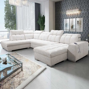 Ecksofa mit Schlaffunktion Luigi VI hellbeige rechtsseitiges stilvolles Ecksofa mit Bettkästen, bezogen mit weichem Stoff