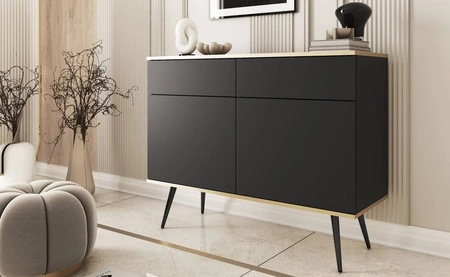 Schubladenkommode Luxury 107 cm schwarz modernes Design Wohnzimmer Kommode Körper mit Gold trim hohe Metallbeine gekrönt