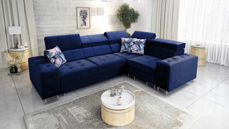 Ecksofa mit Schlaffunktion Hampton II navy blau rechts stilvolles Ecksofa Bett weiche Polsterung Stoffart Samt