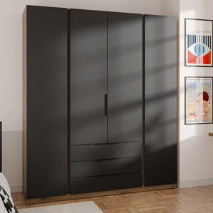 Kastano Kleiderschrank 200 cm Eiche evoke / schwarz stilvolles Design Metallkantengriffe idealer Kleiderschrank für Schlafzimmer geräumige Schubladen