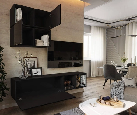 Hängeschrank Perisa schwarz / schwarz glänzend minimalistisches Design für Wohnzimmer oder Sitzungssaal push to open system