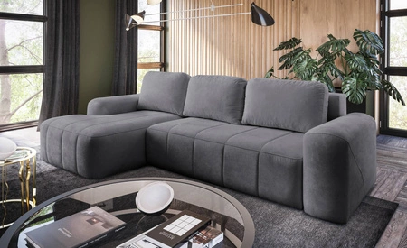 Ecksofa mit Schlaffunktion Bovec grau linke Seite stilvolles Ecksofa mit ergonomischer Form hydrophobem Stoff