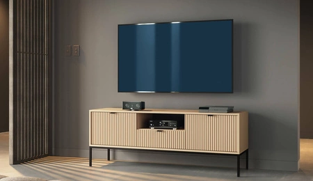 TV-Schrank Lovro 154 cm Eiche Vicenza modernes Schrank-Design wird Liebhaber von ausdrucksstarken Interieurs kontrastierenden Metall-Accessoires begeistern