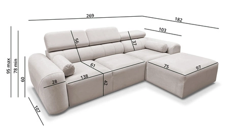 Ecksofa mit Schlaffunktion Cantare dunkelbeige rechte Seite funktionelles und bequemes Ecksofa mit modernem Design Plüschstoff