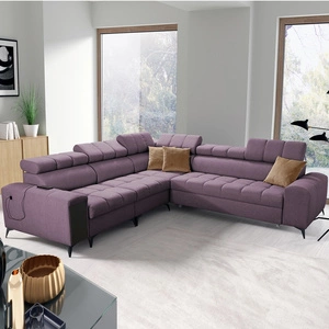 Ecksofa mit Schlaffunktion Bolmso III violett linkes Ecksofa mit Bettzeugcontainer Vollauszug in der Seite des Möbels
