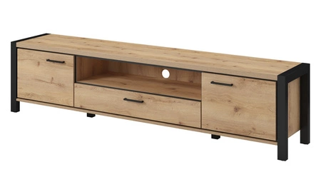 TV Schrank Aktiv 210 cm Eiche Taurus / schwarz Stilvoller TV-Schrank mit Industriecharakter Metallgriffe schwarz