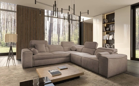 Ecksofa mit Schlaffunktion Viano III hellbraunes rechtsseitiges Ecksofa mit Bettzeugcontainern perfekt für moderne Interieurs