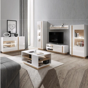 Möbelset Adria weiß glänzend / Eiche grandson modernes Design fügt sich perfekt in jede Einrichtung ein