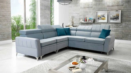 Ecksofa mit Schlaffunktion Rava IV blau linksseitig Samt Komfort bei der täglichen Erholung Behälter für Bettzeug