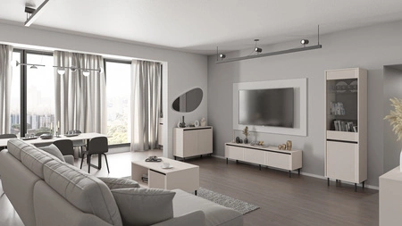 Osaka Couchtisch beige / schwarz mit Schubladen elegantes Design mit Metallbeinen in schwarz geschmackvoll geriffelte Front verstärkt