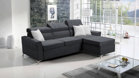 Ecksofa mit Schlaffunktion Rava graphit rechts Samt komfortables und funktionelles Ecksofa mit verstellbaren Kopfstützen