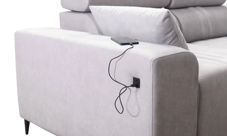 Ecksofa mit Schlaffunktion Castel VII beige rechte Seite stilvolles Ecksofa mit Bettzeugablage und verstellbaren Kopfstützen