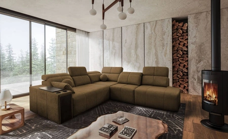 Ecksofa mit Schlaffunktion Tesalia IX braun rechte Seite modernes Design komfortable Schiebelehne Schublade in der Seite des Möbels