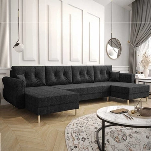 Ecksofa mit Schlaffunktion Wilkins U graphit komfortables Ecksofa geflochtener Stoff modernes Design, das sich in jede Einrichtung einfügt