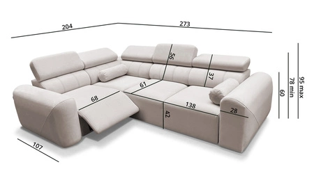Ecksofa mit Schlaffunktion Cantare II Lux grau Esche links bequemes Ecksofa für Wohnzimmer mit Lift Fußstütze weicher Stoff