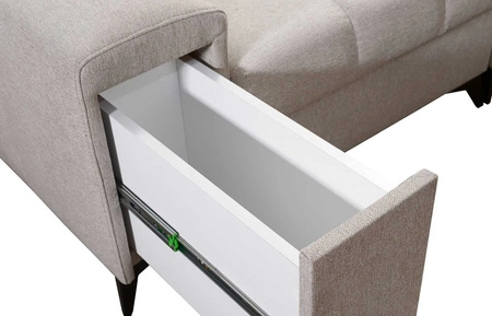 Ecksofa mit Schlaffunktion Bolmso VI beige links bequemes Ecksofa mit verstellbaren Kopfstützen dekorative Steppung auf der Sitzfläche