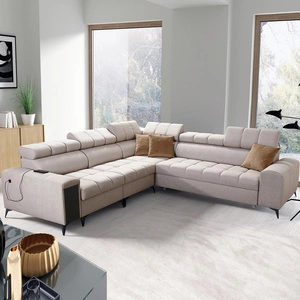 Ecksofa mit Schlaffunktion Bolmso III beige linkes Ecksofa mit Bettzeugcontainer Vollauszug in der Seite des Möbels